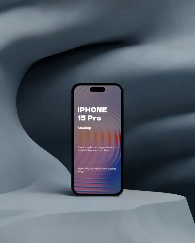 Sculpted Stone Waves Iphone 15 Pro Mockup Phone On Soft Flowing Minimal Surface