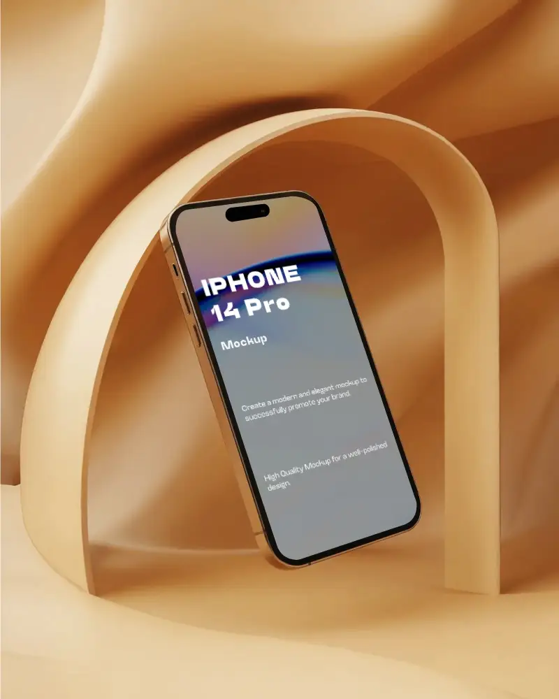 Warm Arched Design Iphone 14 Pro Mockup Phone Floating In Soft Sculpted Shapes