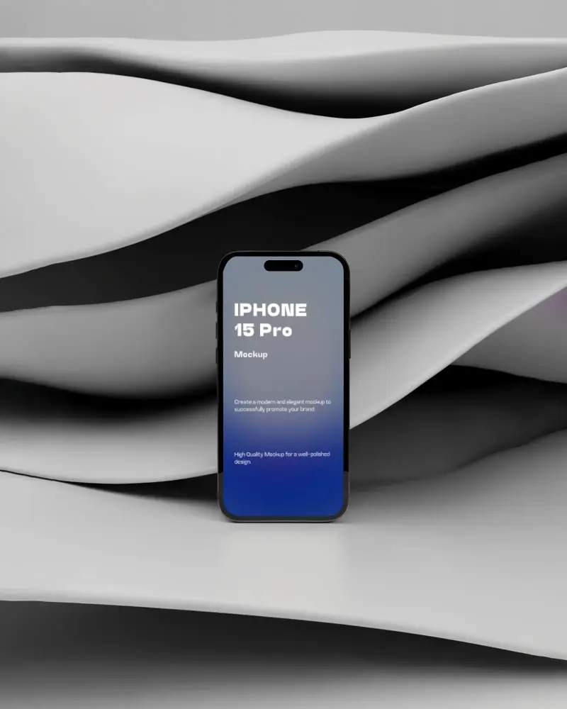 Layered Sculptural Waves Iphone 15 Pro Mockup Phone Centered In Modern Abstract Forms