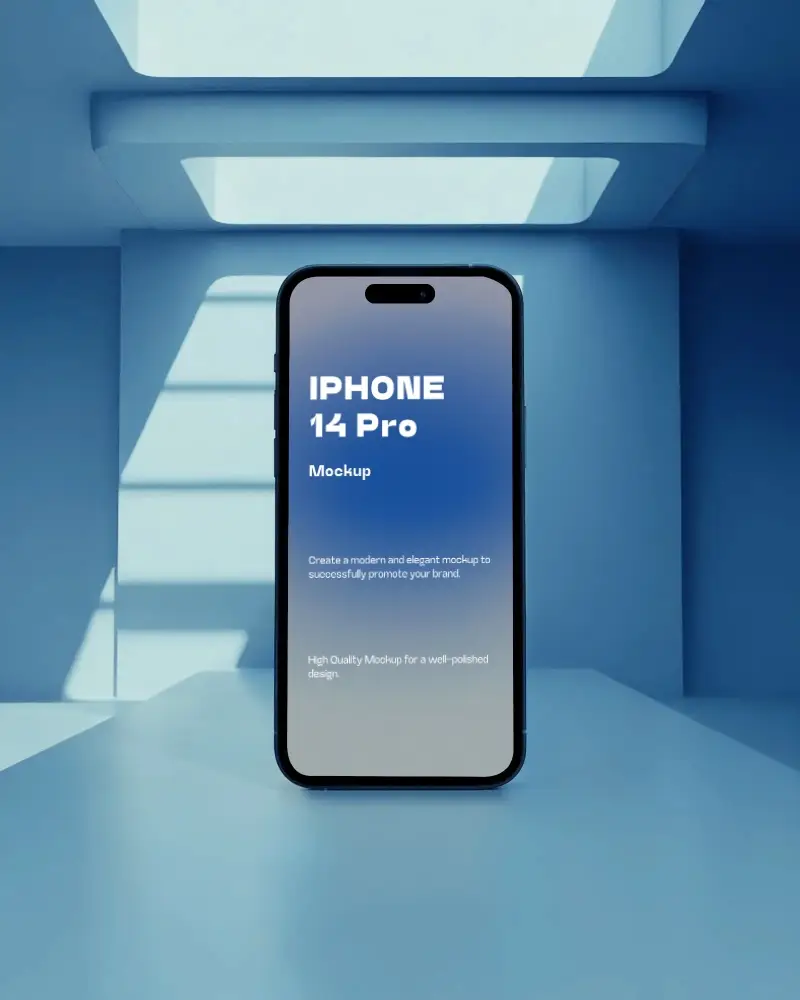 Cool Architectural Light Iphone 14 Pro Mockup Phone Centered Under Sky Lit Openings