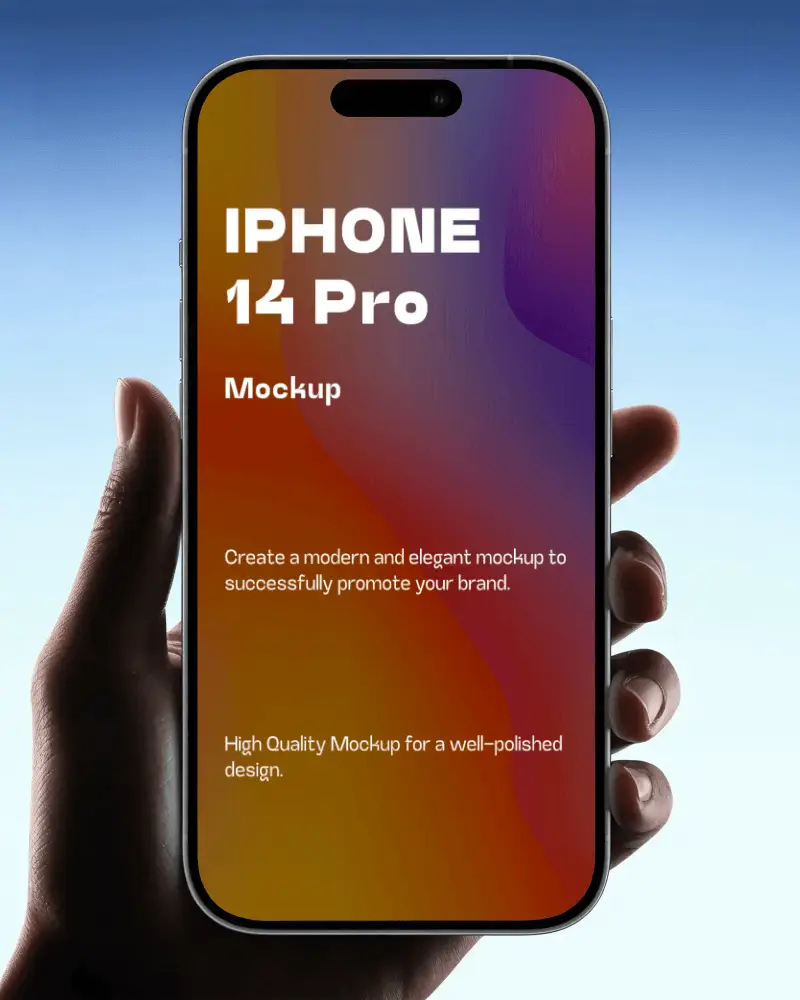 High Quality Iphone Mockup 14 Pro Presented In Hand Minimalist Style For Ui Demo