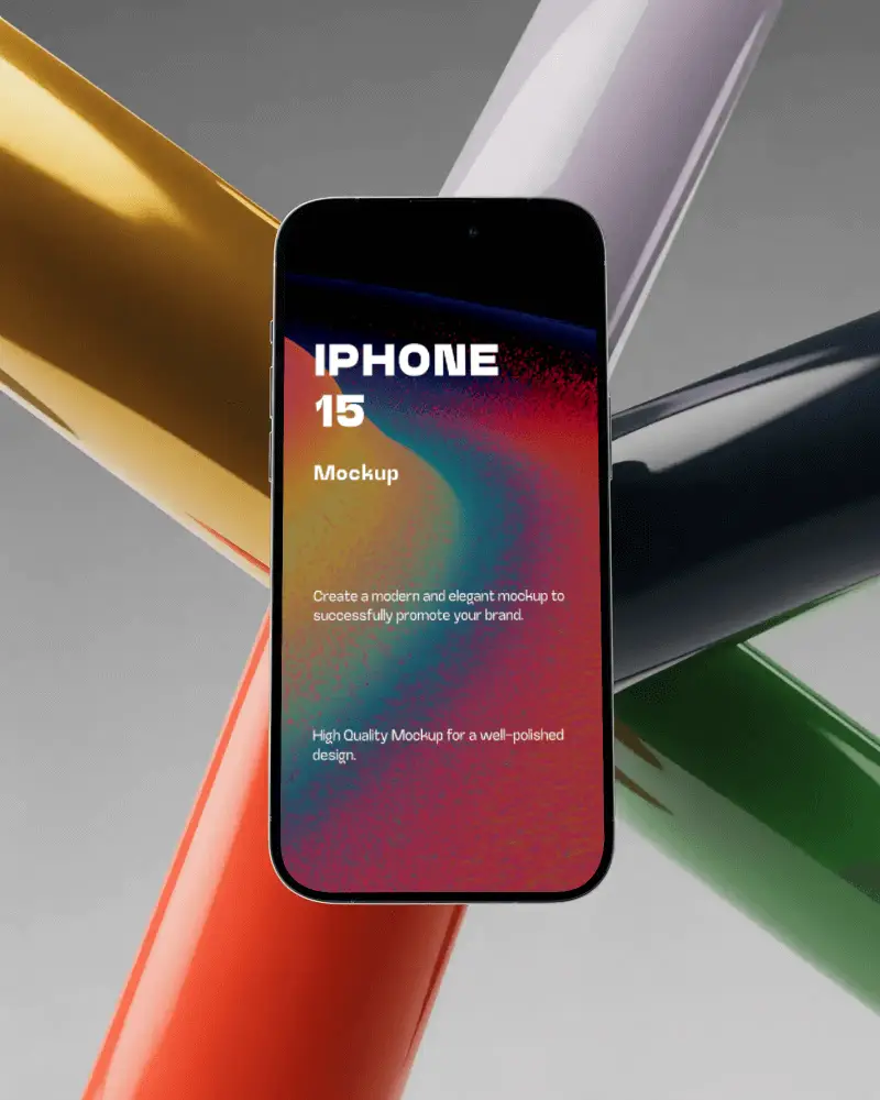 Iphone 15 Mockup Centered In Abstract 3d Environment For Ui Design