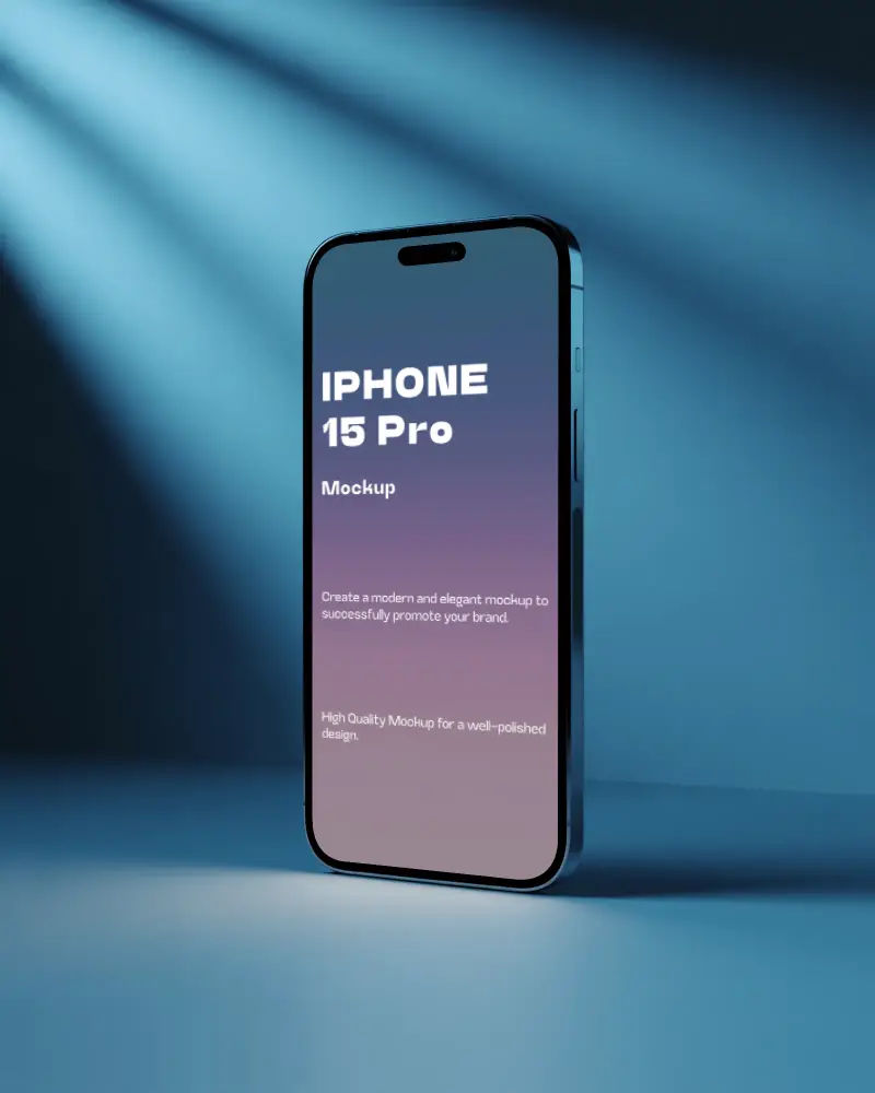Standing Iphone 15 Pro Mockup Front View With Soft Lighting For App Ui Presentation