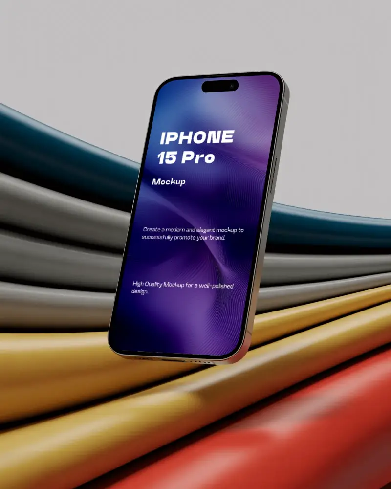 Iphone 15 Pro Mockup Front View With Layered Abstract Elements For Brand Visuals
