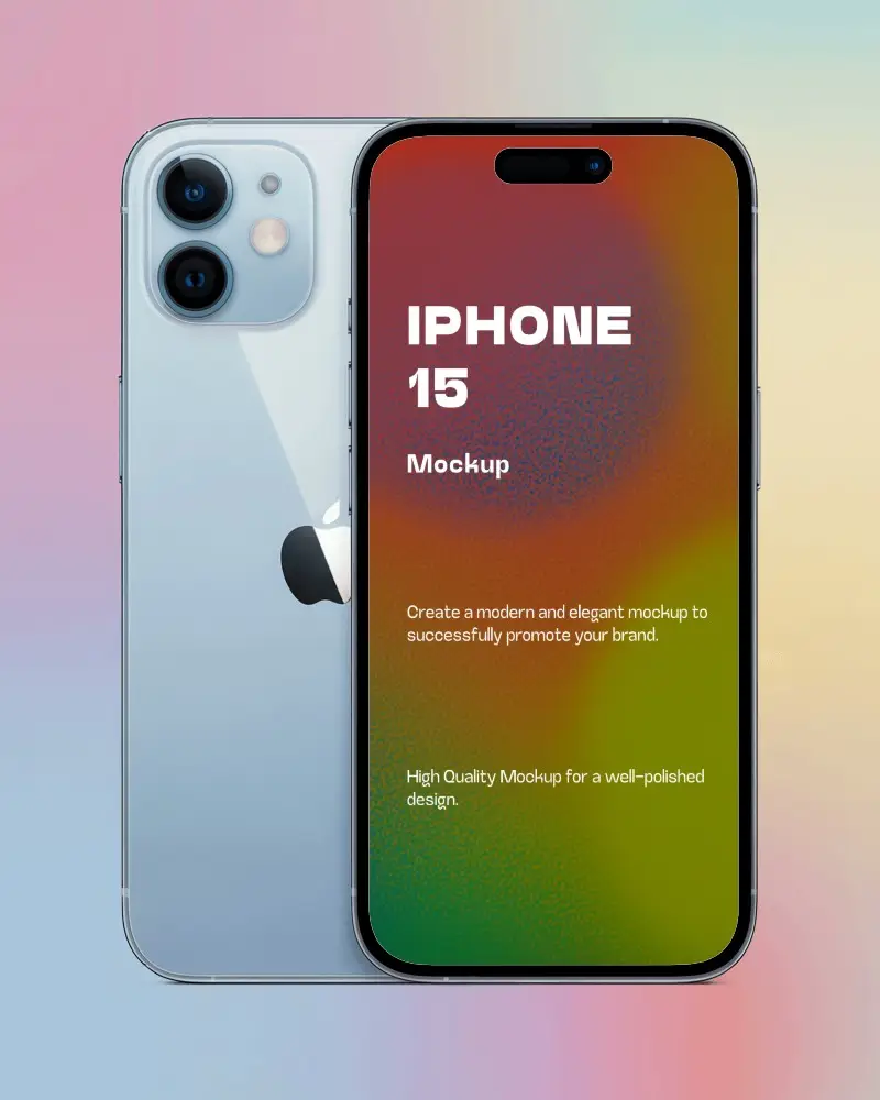 Studio Iphone Mockup Front And Back View Against Soft Gradient Background Modern And Minimal Tech Display