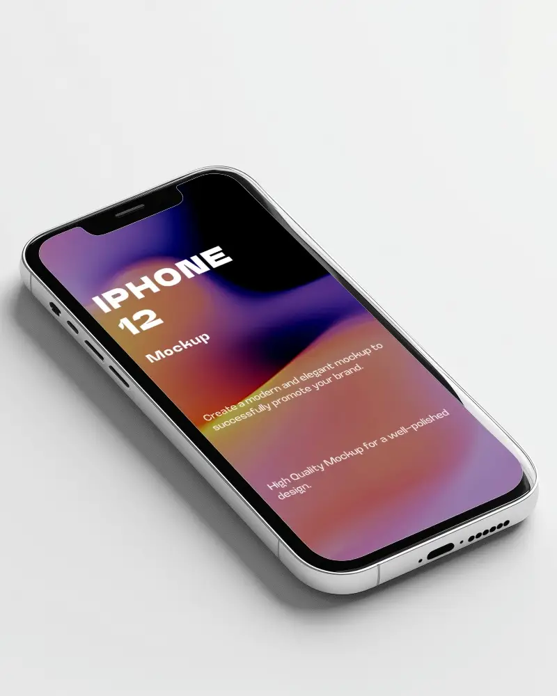Minimal Iphone Mockup On White Surface With Clean Lighting Isometric Angle Modern Tech Presentation Scene