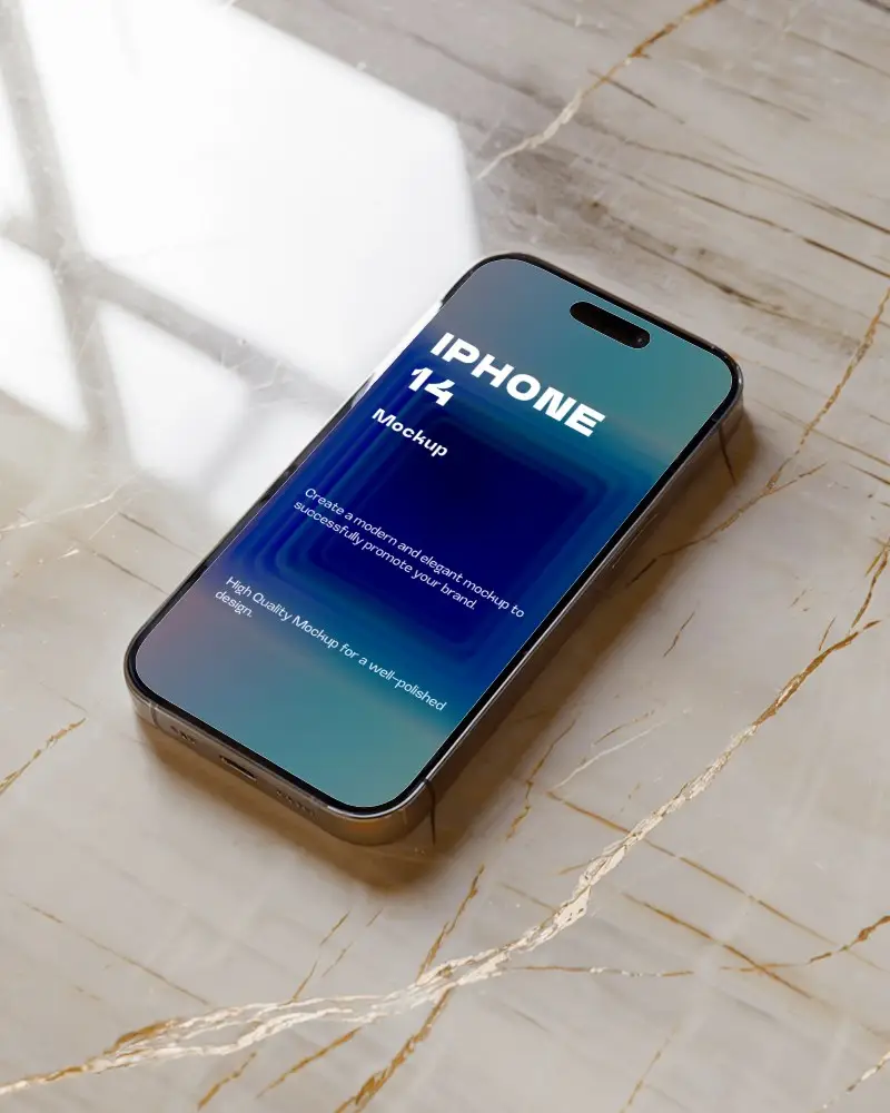 Modern Iphone Mockup On Polished Marble Surface With Soft Reflections Luxury Tech Display Scene