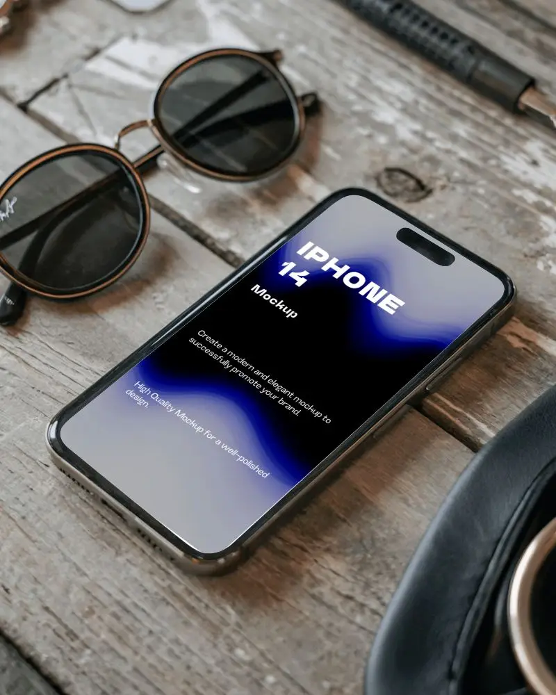 Iphone Mockup On Rustic Wooden Surface With Sunglasses And Headphones Vintage Lifestyle Tech Flatlay