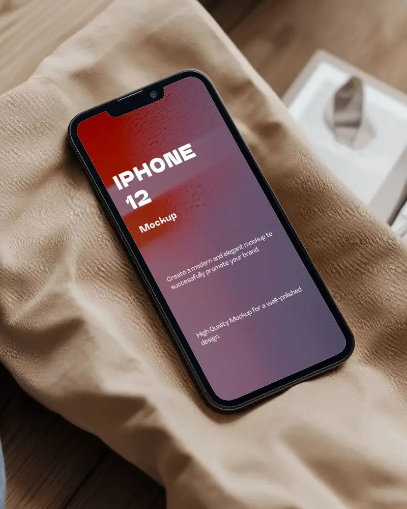 Cozy Interior Iphone Mockup On Beige Blanket With Natural Light And Soft Home Environment