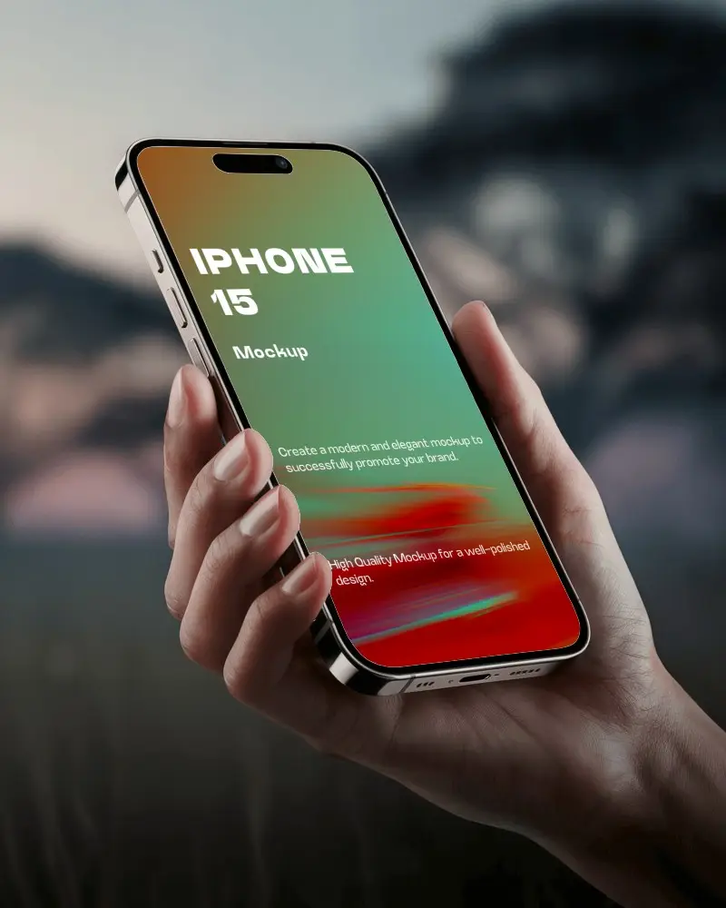 Elegant Iphone Mockup Hand Holding Smartphone With Soft Dusk Lighting
