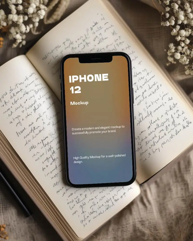 Cozy Vintage Iphone Mockup Smartphone On Rustic Notebook With Handwritten Text