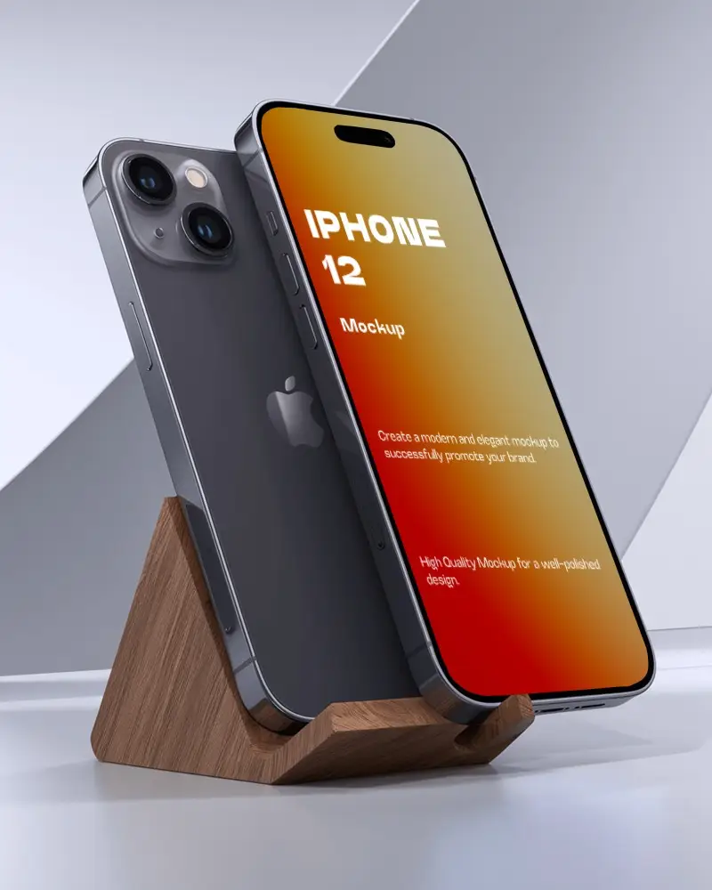 Dual Iphone Mockup Premium Wooden Stand Elegant And Contemporary Look