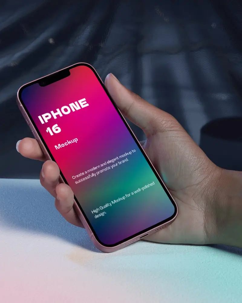 Hand Held Iphone Mockup Dim Lighting Sleek Modern Design Focus
