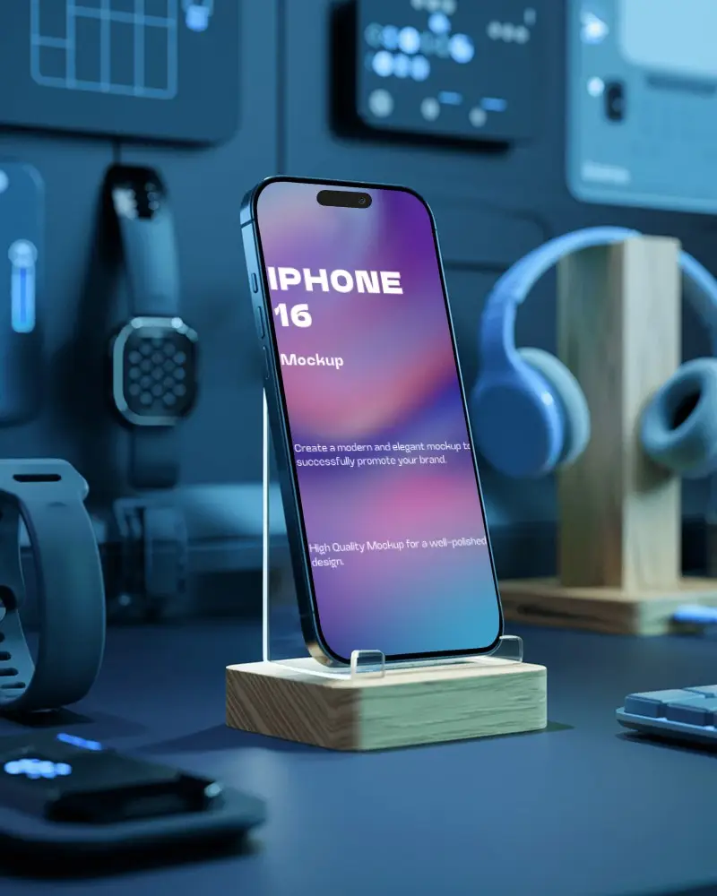 Tech Desk Iphone Mockup Smart Accessory Layout Futuristic Gadget Environment