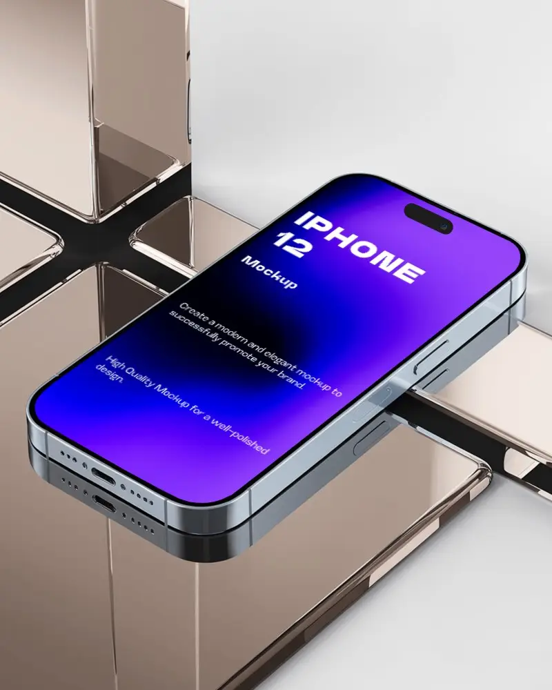 Premium Angled Iphone Mockup Mirror Effect Modern Reflective Setup