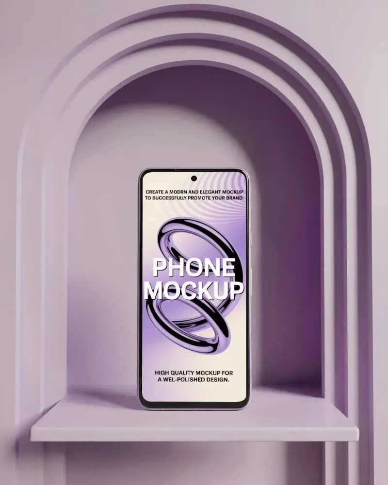 Premium Smartphone Digital Device Mockup In Futuristic Minimal Arched Niche