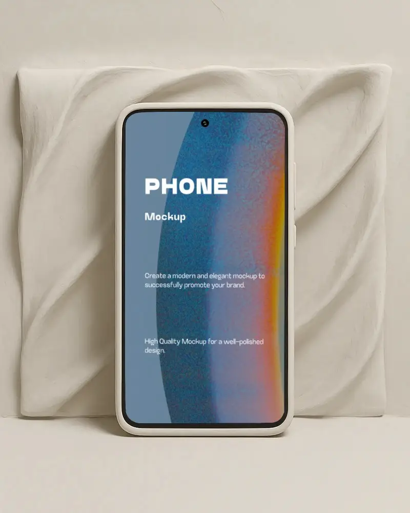 Sculptural Clay Samsung Phone Mockup Front Facing Device Against Handcrafted Textured Backdrop