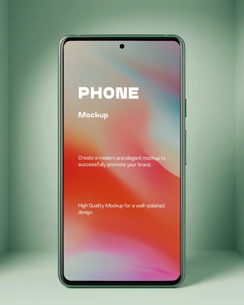 Modern Green Pixel Phone Mockup Upright Smartphone In Minimal Studio Light Box Display