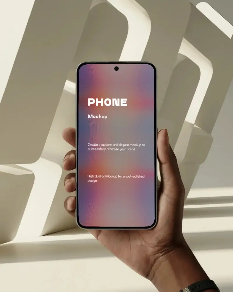 Abstract Light Shadow Samsung Phone Mockup Mobile Device Held Against Geometric Background