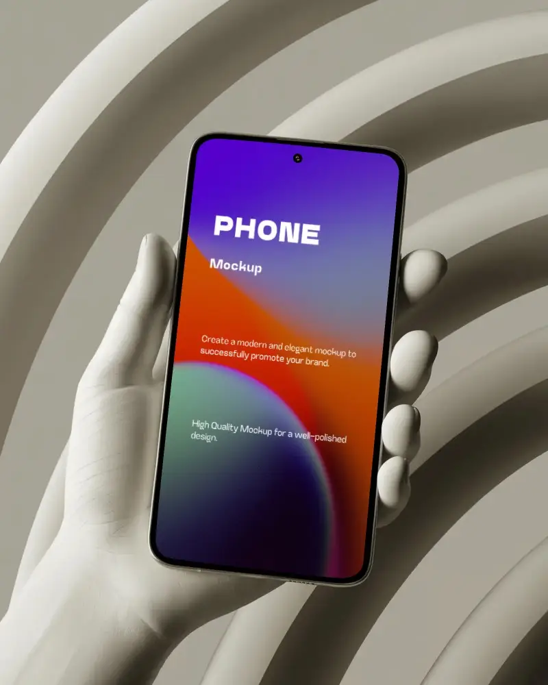 Google Pixel Clay Phone Mockup Hand Holding Device In Minimal Arched Sculptural Backdrop