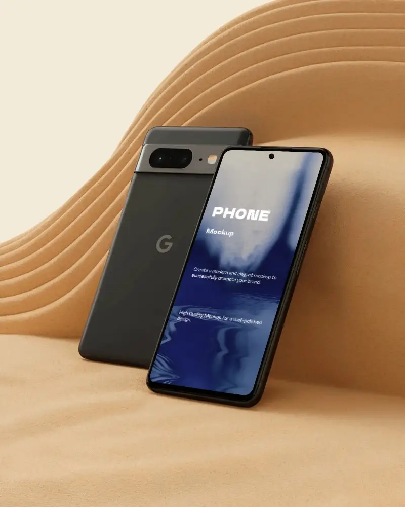 Premium Google Pixel Mockup Smartphone On Wavy Beige Backdrop With Soft Modern Lighting
