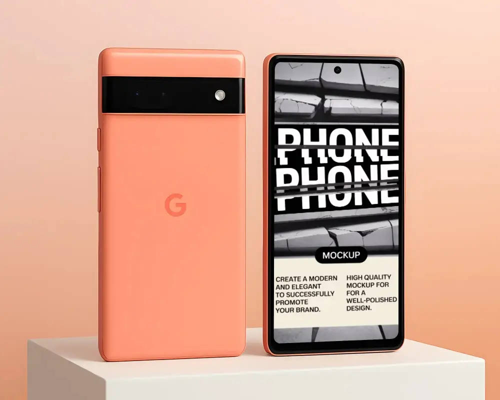Sleek Modern Google Phone Mockup With Edge To Edge Display And Dual Lens Camera Design