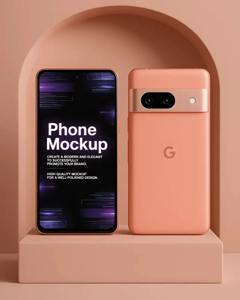 Google Pixel Smartphone Front And Back View Portrait Angled High Resolution Mockup