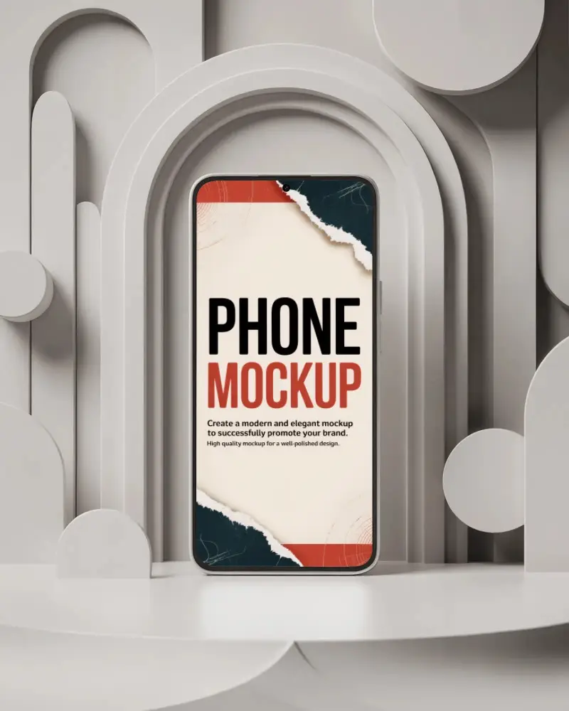 Stylish Mobile Device Mockup In Front Of Creative Geometric Arch Background For Marketing Use