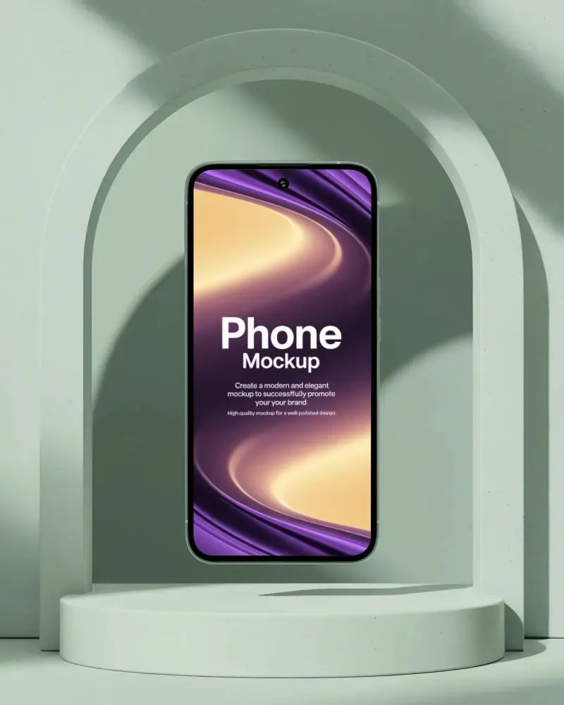 Modern Minimalist Phone Mockup Floating In Archway Background Perfect For App Presentation