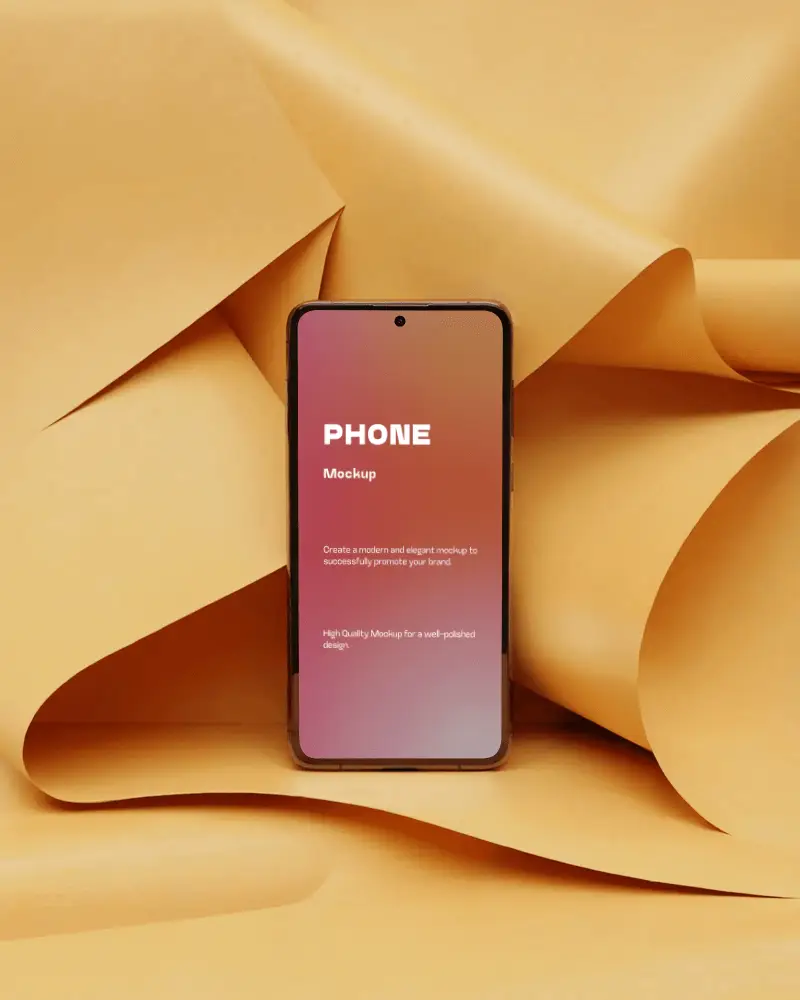 Sleek Phone Mockup On Abstract Paper Texture Background For Showcasing Mobile Designs