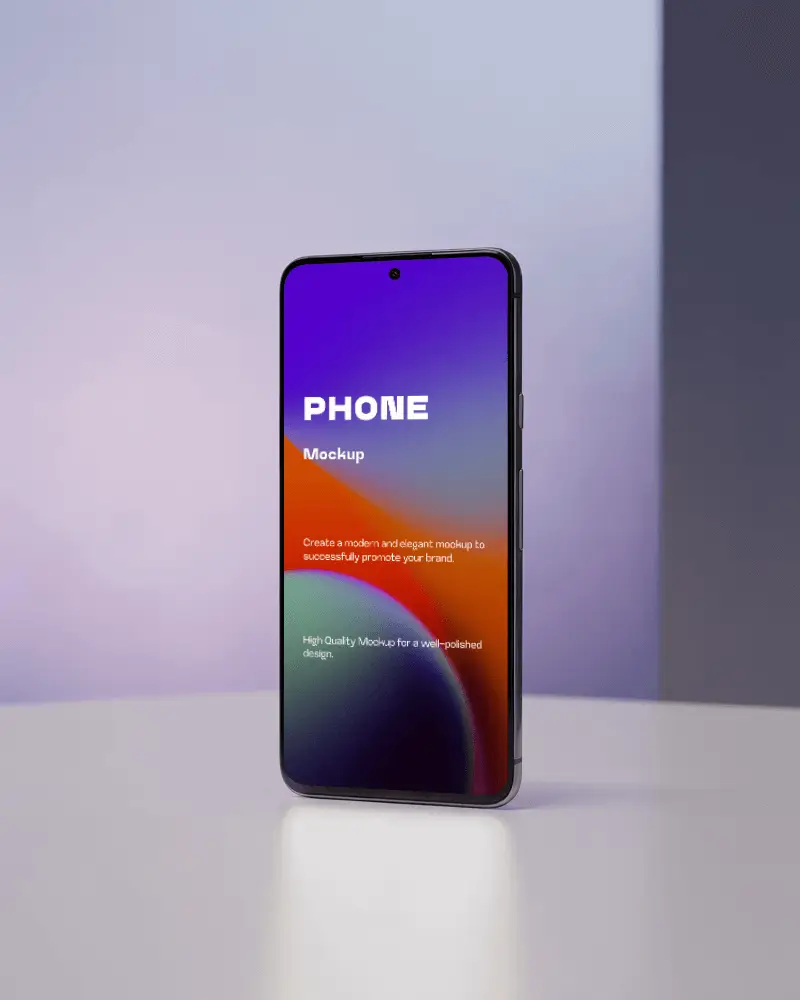 Modern Smartphone Mockup With Fullscreen Design On Minimalist Tabletop Background