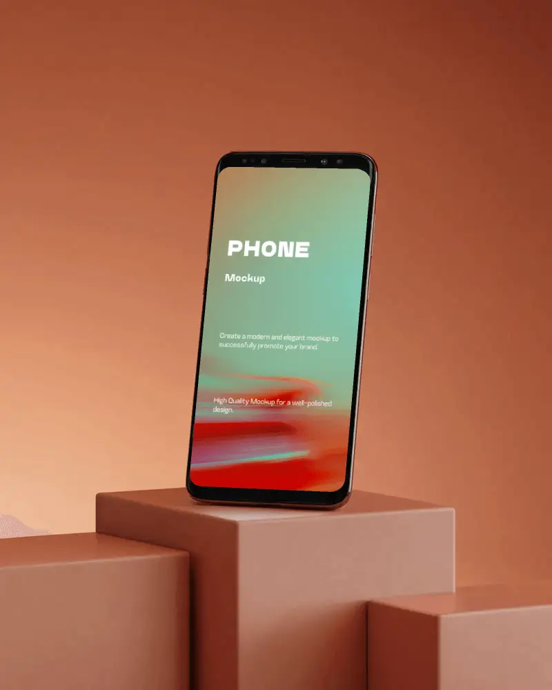 Sleek Modern Phone Mockup Standing On Minimalist Three Level Platform Background