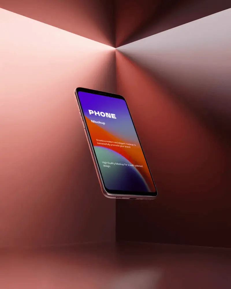 Sleek Modern Phone Mockup Floating In Minimalist Light Filled Corners For App Display