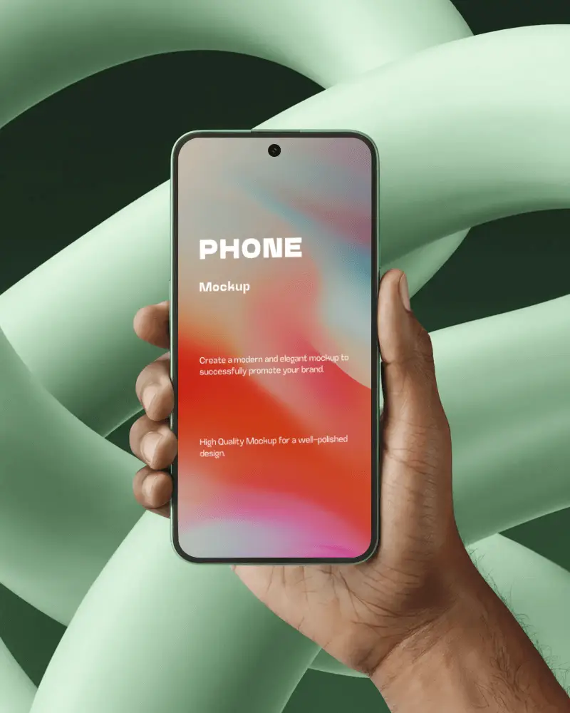 Realistic Phone Mockup Held In Hand For Digital Content Presentation