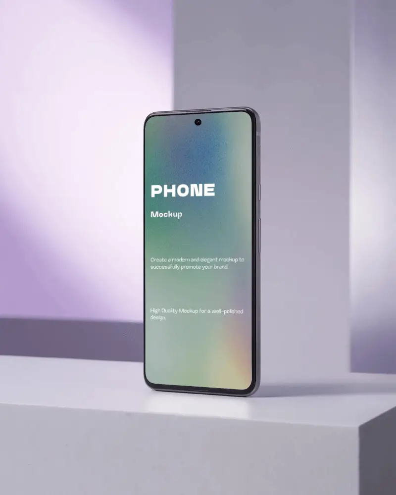 Sleek Modern Phone Mockup Standing On Minimalist Surface For App Presentation Display