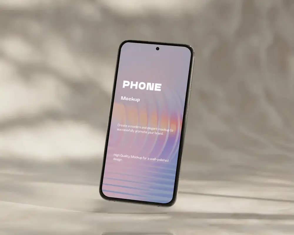 Sleek Modern Phone Mockup With Black Screen Floating On Neutral Textured Background For Showcase