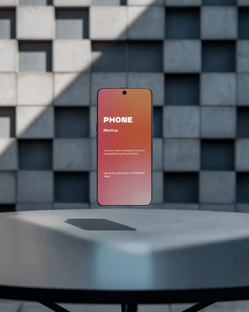 High Quality Smartphone Floating Above Table Mockup Ideal For Ui Ux And Mobile Apps