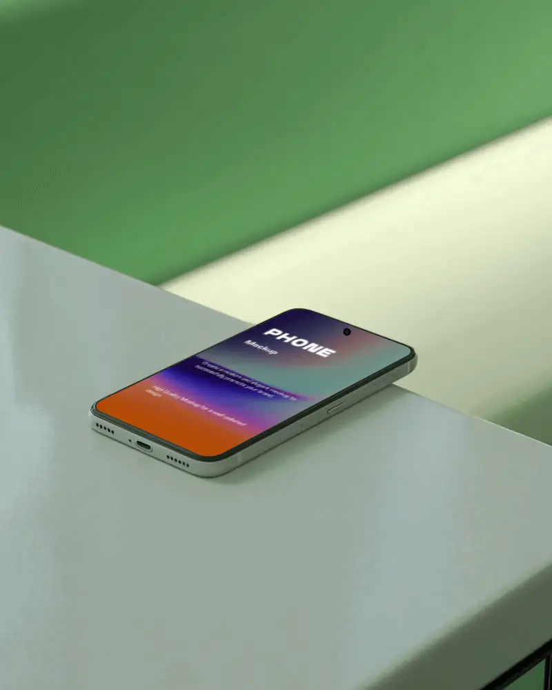 Realistic Smartphone Mockup On Tabletop With Black Screen And Modern Design For App Display