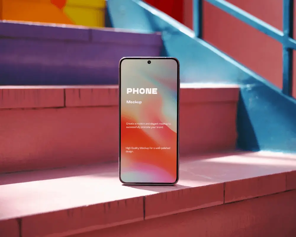 Modern Smartphone Mockup On Urban Outdoor Steps With Blank Screen For Design