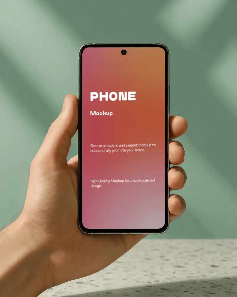 Hand Holding Modern Phone Mockup With Blank Screen For App Ui Or Website Presentation