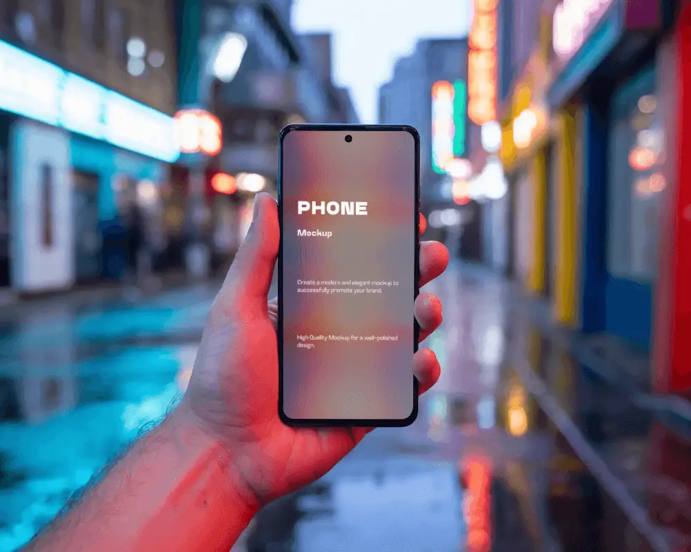 Hand Holding Modern Phone With Blank Screen For Digital Content Display Urban Setting