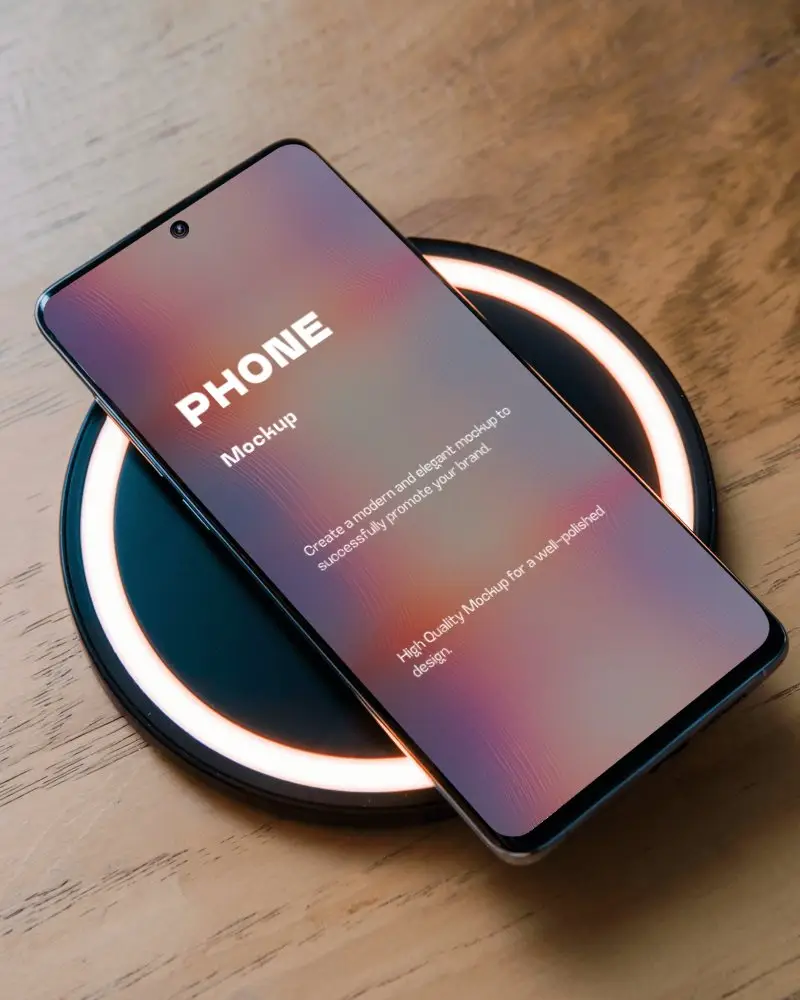 Wireless Charging Smartphone Mockup On Modern Stand