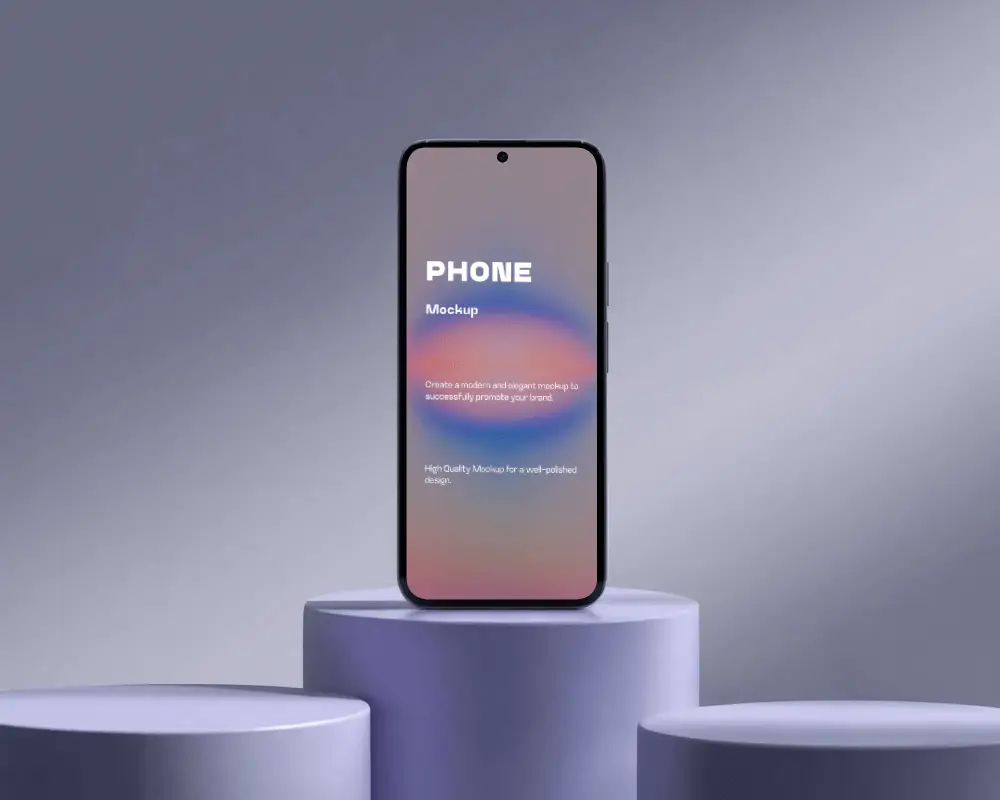 product-display-phone-mockup-on-tiered-cylindrical-stand-under-balanced-studio-light