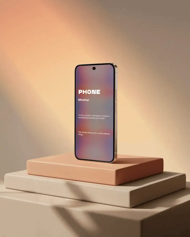 premium-smartphone-mockup-front-facing-mockup-on-neutral-toned-geometric-stand-for-presentations