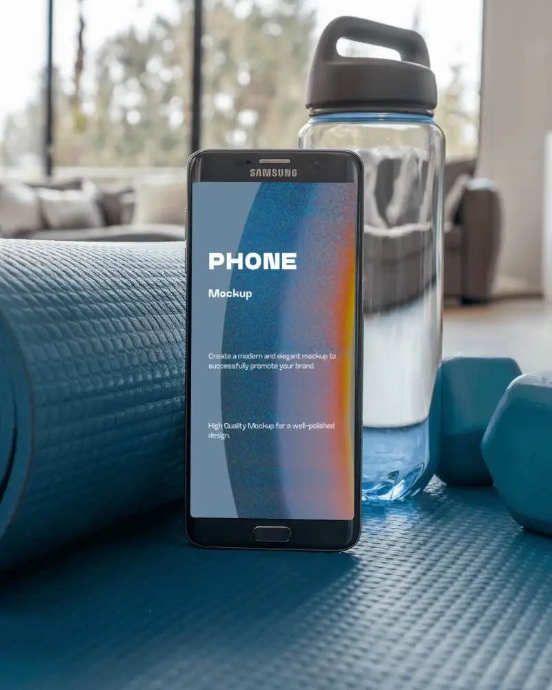 Yoga Mat Smartphone Mockup Casual Setting Bright Lighting