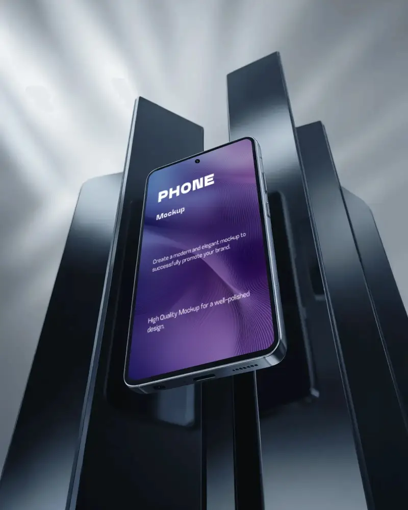 samsung-phone-mockup-premium-smartphone-floating-on-futuristic-metal-structures-with-light