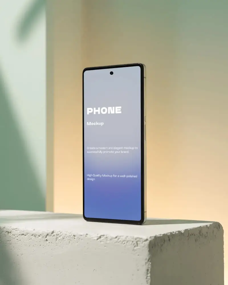 huawei-phone-mockup-minimal-smartphone-display-on-concrete-block-with-soft-gradient-light