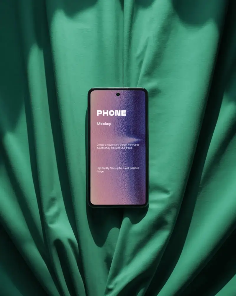 oneplus-phone-mockup-modern-smartphone-display-on-luxury-green-fabric-draped-background