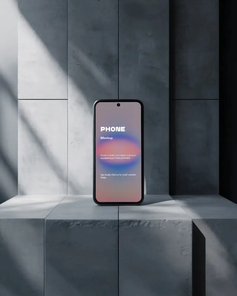 google-pixel-mockup-modern-smartphone-display-on-minimal-concrete-blocks-with-shadows