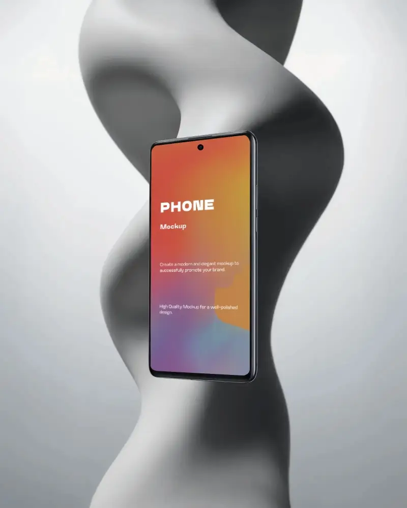 oneplus-mockup-modern-smartphone-display-on-abstract-gray-sculpture-spiral-background